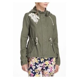 Daughters of Liberation Size S Olive Army Utility Lace Appliqué Jacket Zip Hood